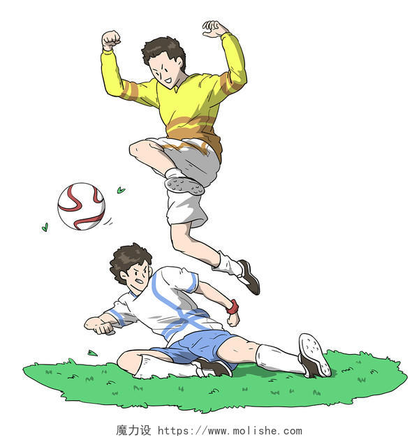 手绘卡通踢足球运动员人物素材